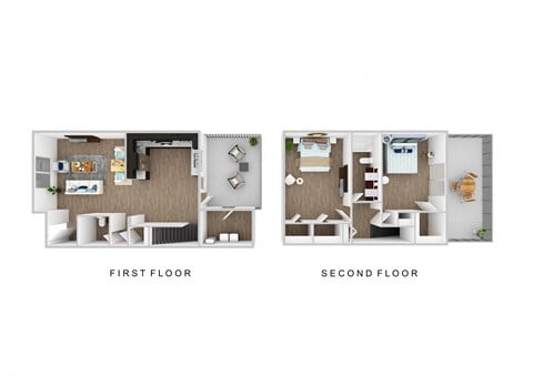 Floor plan for 2 beds, 1.5 baths, 1225 sqft